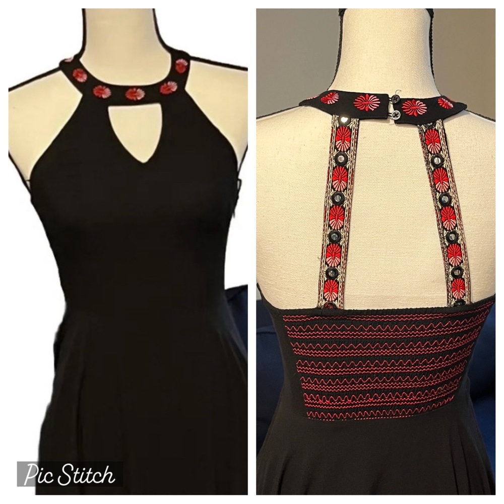 Candies XS Dress Black Red Jagged Hem Cocktail Halter Strappy Fit and Flare